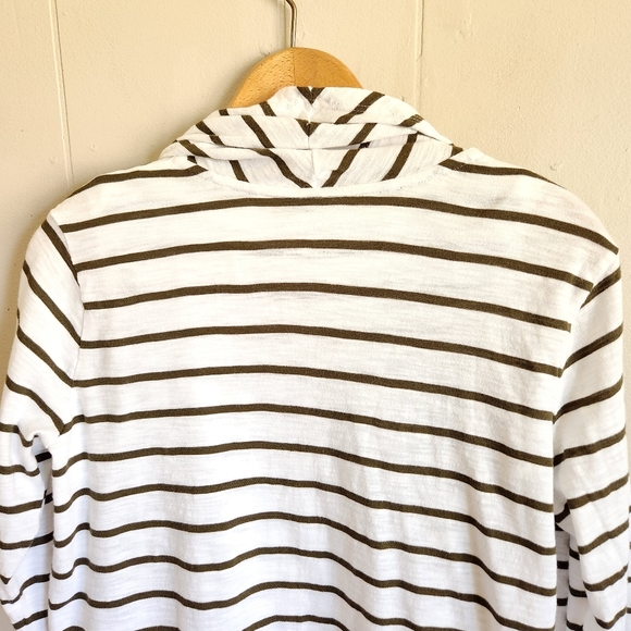 Talbots twin set cardigan tank top olive green white striped stretchy knit S - Picture 6 of 11